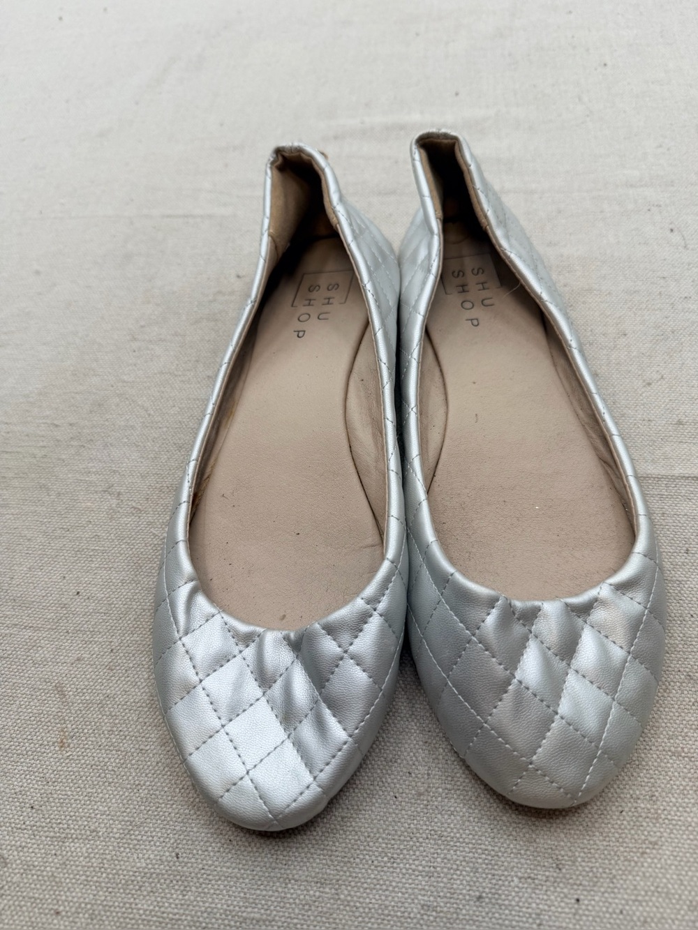 ShuShop Silver Quilted Ballet Flats